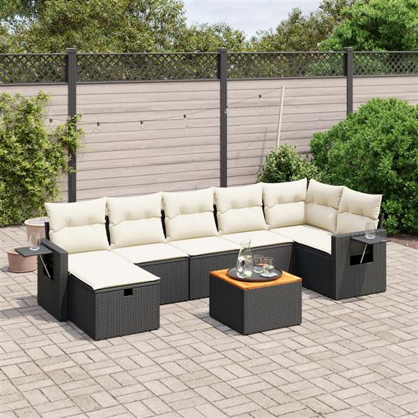 Grote foto vidaxl 8 delige loungeset met kussens poly rattan zwart tuin en terras tuinmeubelen