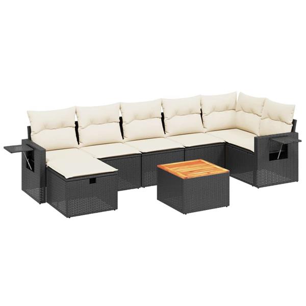 Grote foto vidaxl 8 delige loungeset met kussens poly rattan zwart tuin en terras tuinmeubelen