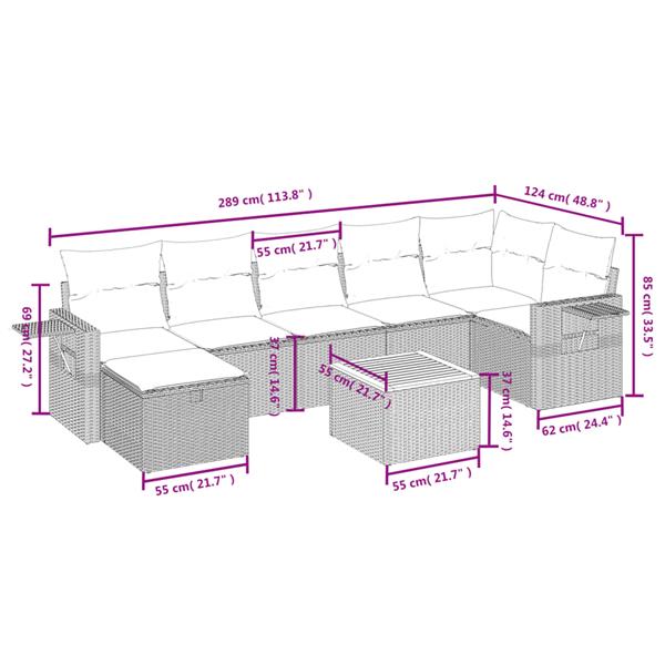 Grote foto vidaxl 8 delige loungeset met kussens poly rattan zwart tuin en terras tuinmeubelen