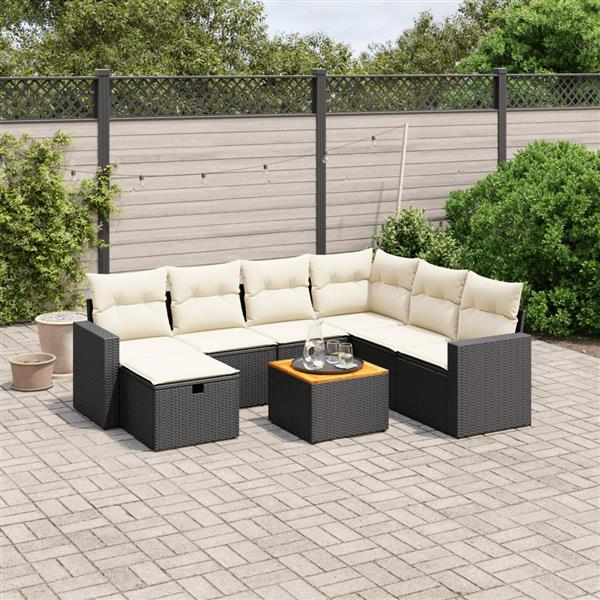 Grote foto vidaxl 8 delige loungeset met kussens poly rattan zwart tuin en terras tuinmeubelen