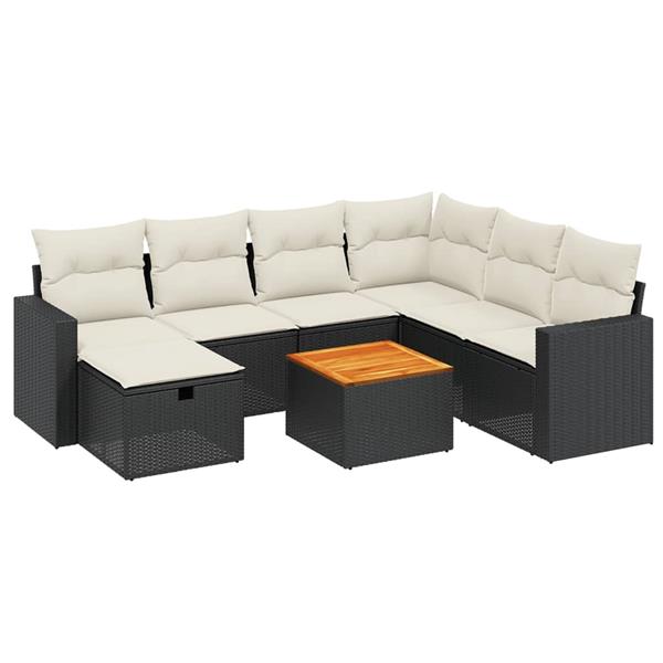 Grote foto vidaxl 8 delige loungeset met kussens poly rattan zwart tuin en terras tuinmeubelen
