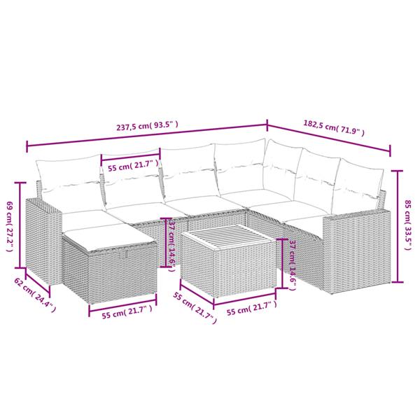 Grote foto vidaxl 8 delige loungeset met kussens poly rattan zwart tuin en terras tuinmeubelen