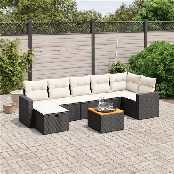 Grote foto vidaxl 8 delige loungeset met kussens poly rattan zwart tuin en terras tuinmeubelen