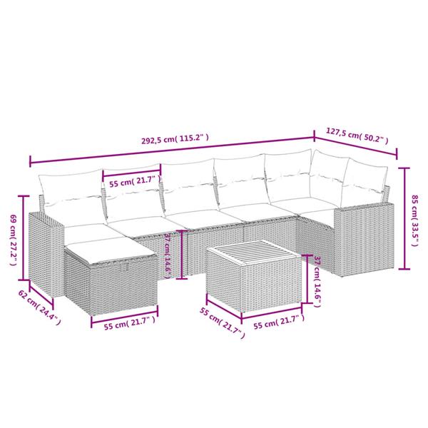 Grote foto vidaxl 8 delige loungeset met kussens poly rattan zwart tuin en terras tuinmeubelen