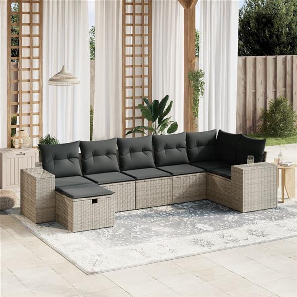 Grote foto vidaxl 7 delige loungeset met kussens poly rattan grijs tuin en terras tuinmeubelen