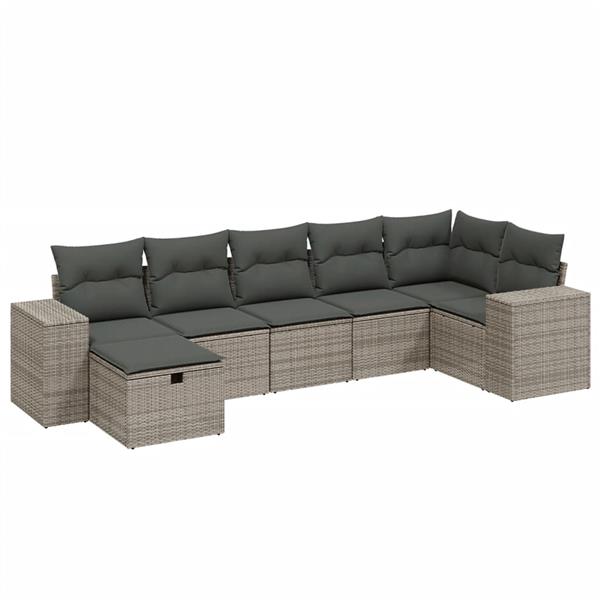Grote foto vidaxl 7 delige loungeset met kussens poly rattan grijs tuin en terras tuinmeubelen
