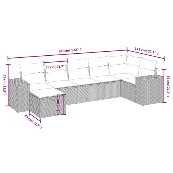 Grote foto vidaxl 7 delige loungeset met kussens poly rattan grijs tuin en terras tuinmeubelen