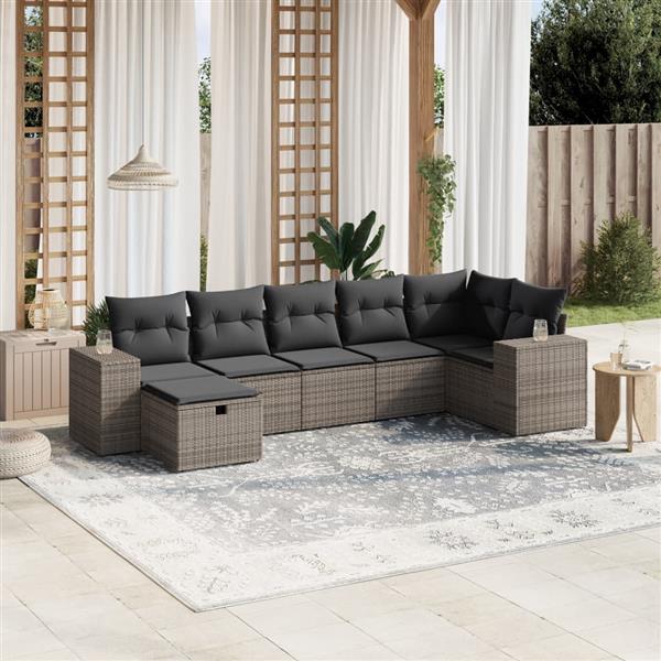 Grote foto vidaxl 7 delige loungeset met kussens poly rattan grijs tuin en terras tuinmeubelen