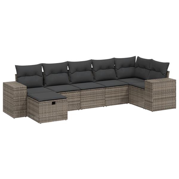 Grote foto vidaxl 7 delige loungeset met kussens poly rattan grijs tuin en terras tuinmeubelen