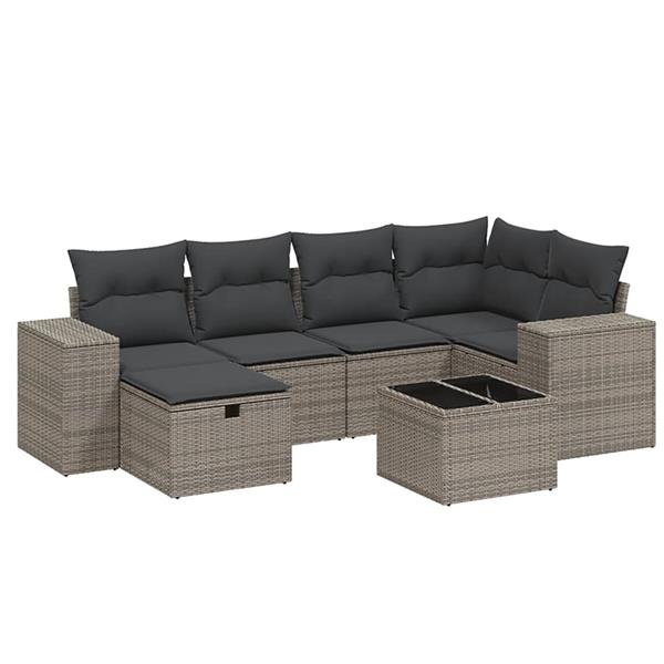 Grote foto vidaxl 7 delige loungeset met kussens poly rattan grijs tuin en terras tuinmeubelen