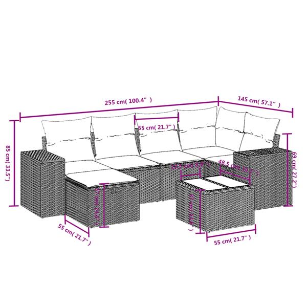 Grote foto vidaxl 7 delige loungeset met kussens poly rattan grijs tuin en terras tuinmeubelen
