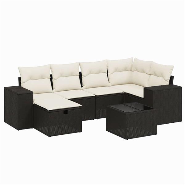 Grote foto vidaxl 7 delige loungeset met kussens poly rattan zwart tuin en terras tuinmeubelen