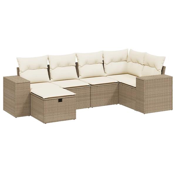 Grote foto vidaxl 6 delige loungeset met kussens poly rattan beige tuin en terras tuinmeubelen