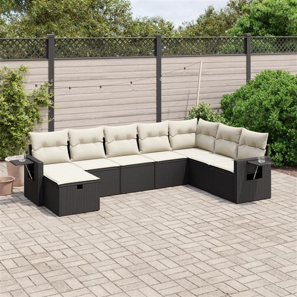 Grote foto vidaxl 8 delige loungeset met kussens poly rattan zwart tuin en terras tuinmeubelen