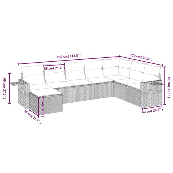 Grote foto vidaxl 8 delige loungeset met kussens poly rattan zwart tuin en terras tuinmeubelen