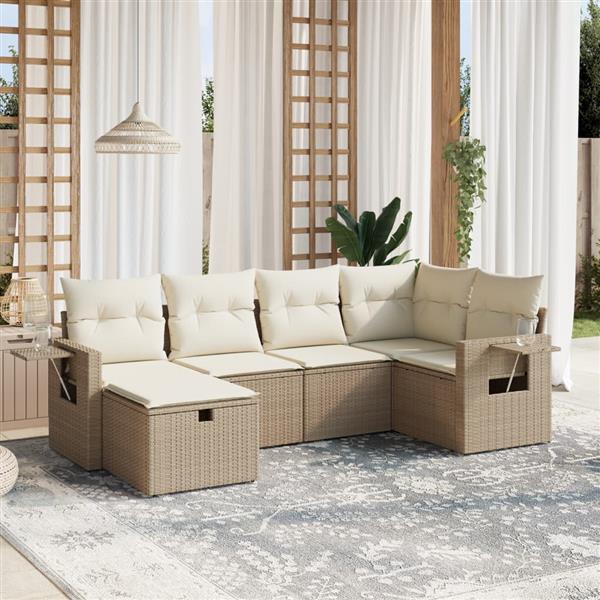 Grote foto vidaxl 6 delige loungeset met kussens poly rattan beige tuin en terras tuinmeubelen