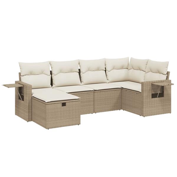 Grote foto vidaxl 6 delige loungeset met kussens poly rattan beige tuin en terras tuinmeubelen
