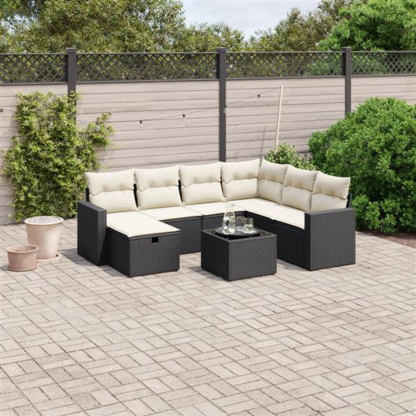 Grote foto vidaxl 8 delige loungeset met kussens poly rattan zwart tuin en terras tuinmeubelen
