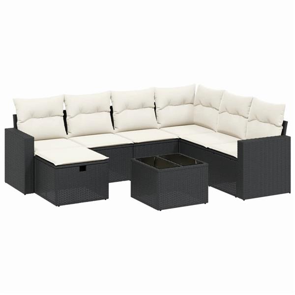 Grote foto vidaxl 8 delige loungeset met kussens poly rattan zwart tuin en terras tuinmeubelen