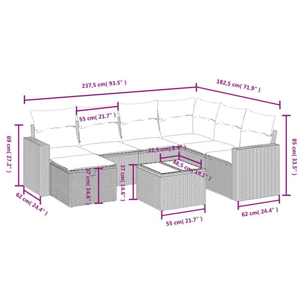 Grote foto vidaxl 8 delige loungeset met kussens poly rattan zwart tuin en terras tuinmeubelen