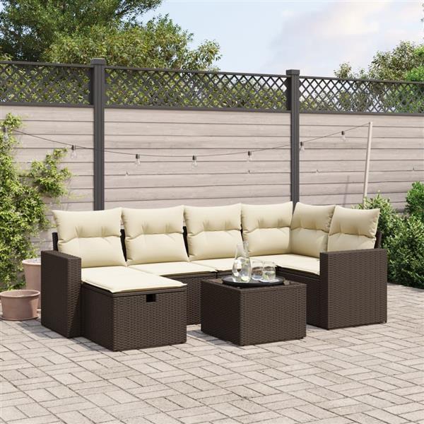 Grote foto vidaxl 7 delige loungeset met kussens poly rattan bruin tuin en terras tuinmeubelen