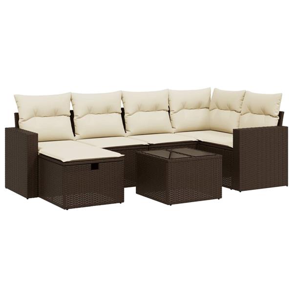 Grote foto vidaxl 7 delige loungeset met kussens poly rattan bruin tuin en terras tuinmeubelen