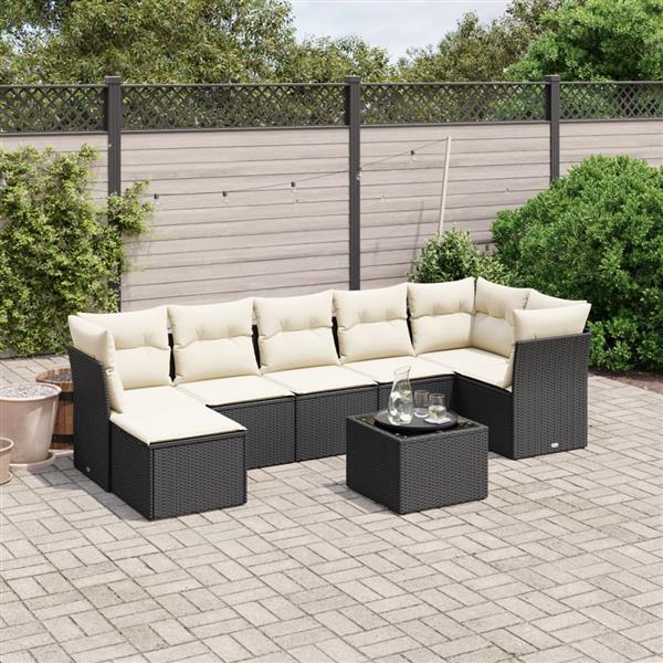 Grote foto vidaxl 8 delige loungeset met kussens poly rattan zwart tuin en terras tuinmeubelen
