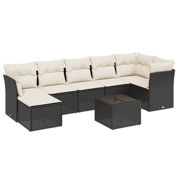 Grote foto vidaxl 8 delige loungeset met kussens poly rattan zwart tuin en terras tuinmeubelen