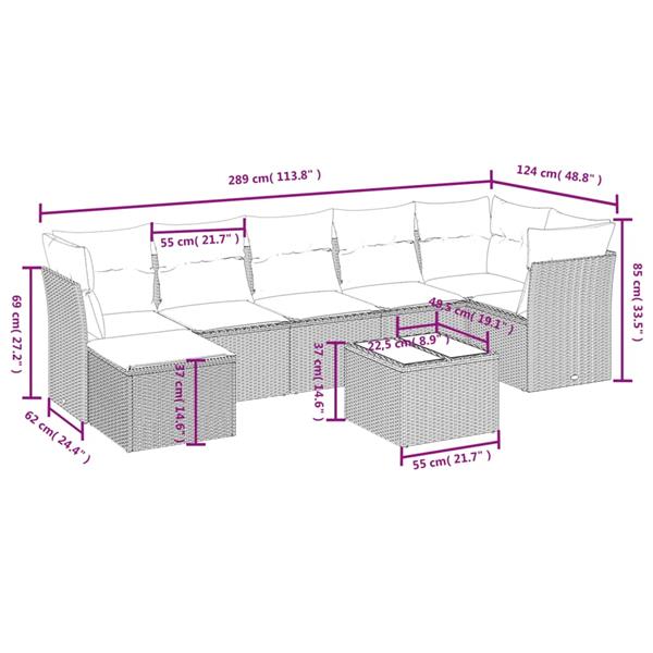 Grote foto vidaxl 8 delige loungeset met kussens poly rattan zwart tuin en terras tuinmeubelen