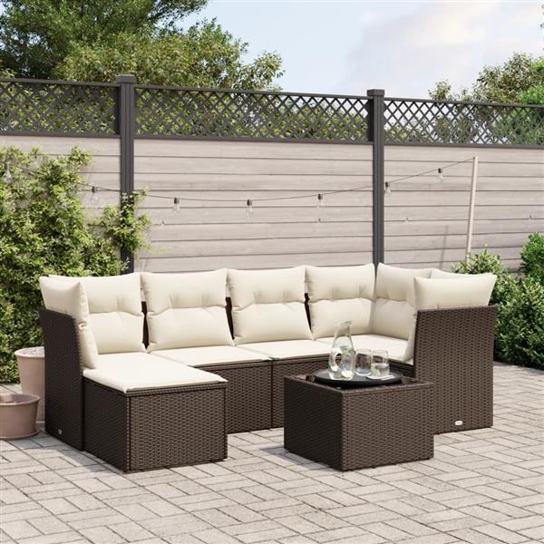 Grote foto vidaxl 7 delige loungeset met kussens poly rattan bruin tuin en terras tuinmeubelen