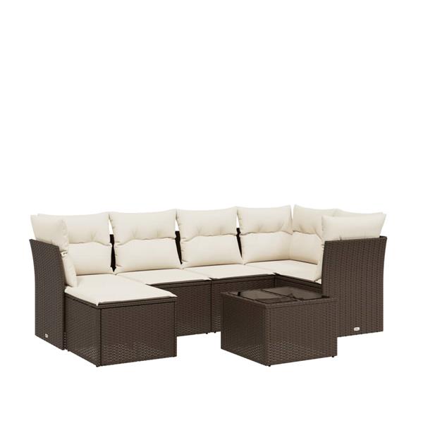 Grote foto vidaxl 7 delige loungeset met kussens poly rattan bruin tuin en terras tuinmeubelen