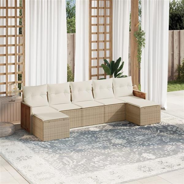 Grote foto vidaxl 7 delige loungeset met kussens poly rattan beige tuin en terras tuinmeubelen