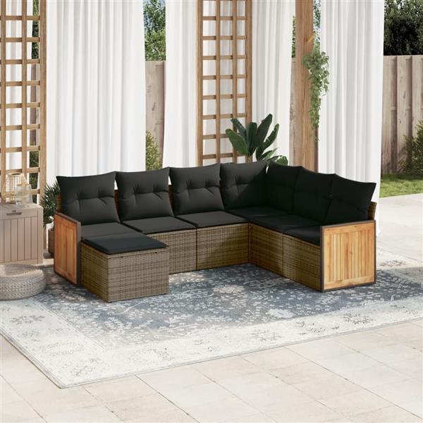 Grote foto vidaxl 7 delige loungeset met kussens poly rattan grijs tuin en terras tuinmeubelen