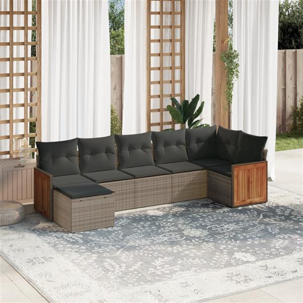 Grote foto vidaxl 7 delige loungeset met kussens poly rattan grijs tuin en terras tuinmeubelen