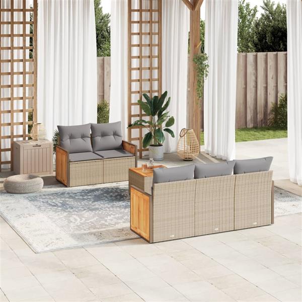 Grote foto vidaxl 6 delige loungeset met kussens poly rattan beige tuin en terras tuinmeubelen