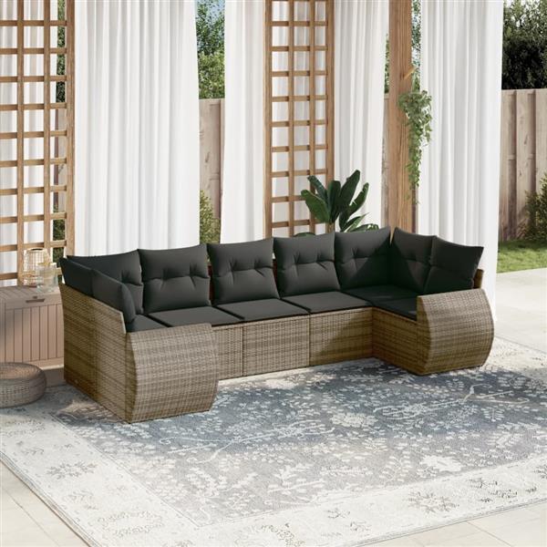 Grote foto vidaxl 7 delige loungeset met kussens poly rattan grijs tuin en terras tuinmeubelen