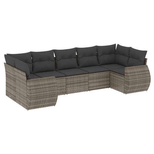 Grote foto vidaxl 7 delige loungeset met kussens poly rattan grijs tuin en terras tuinmeubelen