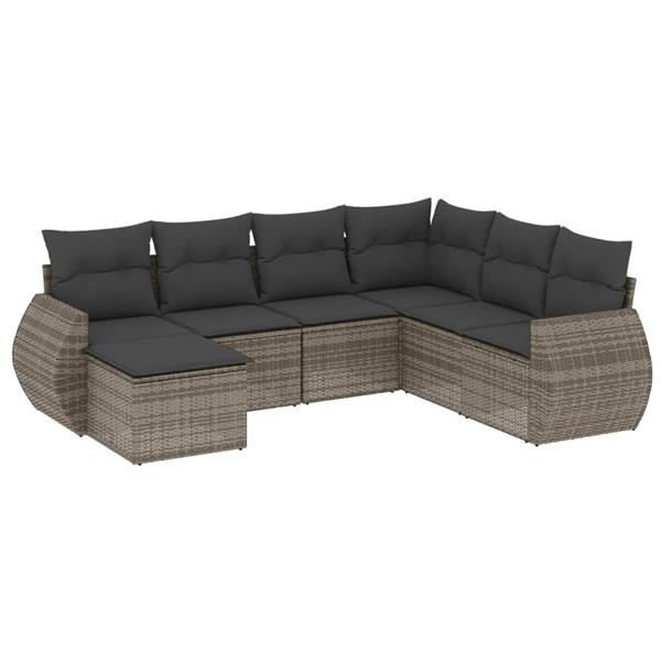 Grote foto vidaxl 7 delige loungeset met kussens poly rattan grijs tuin en terras tuinmeubelen