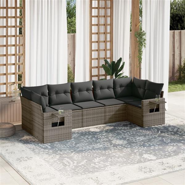 Grote foto vidaxl 7 delige loungeset met kussens poly rattan grijs tuin en terras tuinmeubelen