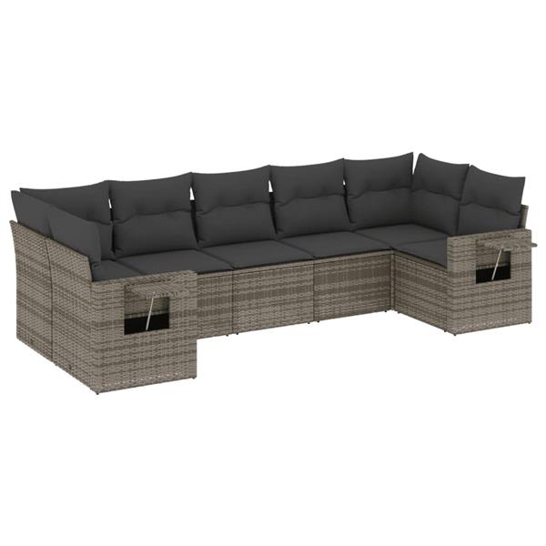 Grote foto vidaxl 7 delige loungeset met kussens poly rattan grijs tuin en terras tuinmeubelen