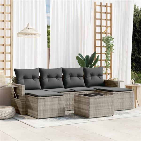Grote foto vidaxl 7 delige loungeset met kussens poly rattan lichtgrijs tuin en terras tuinmeubelen