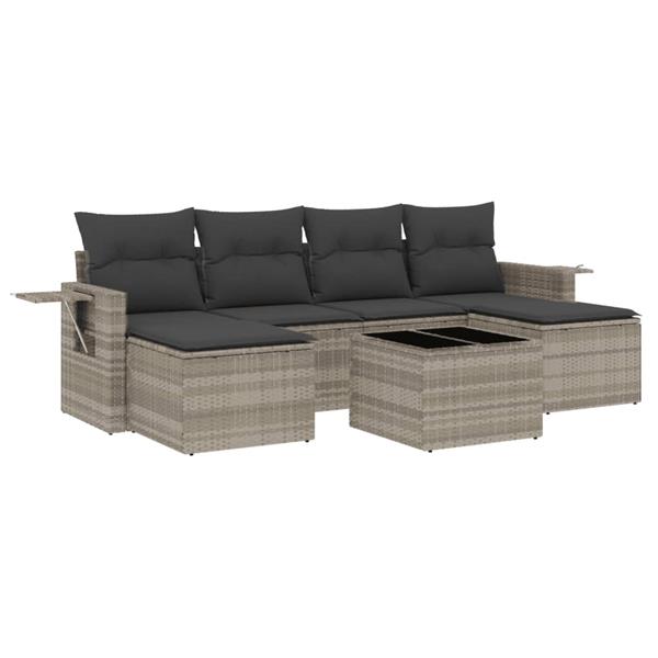 Grote foto vidaxl 7 delige loungeset met kussens poly rattan lichtgrijs tuin en terras tuinmeubelen