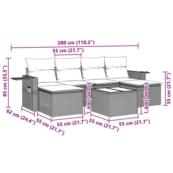 Grote foto vidaxl 7 delige loungeset met kussens poly rattan lichtgrijs tuin en terras tuinmeubelen