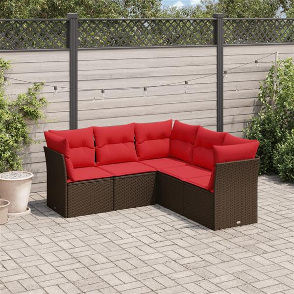 Grote foto vidaxl 5 delige loungeset met kussens poly rattan bruin tuin en terras tuinmeubelen