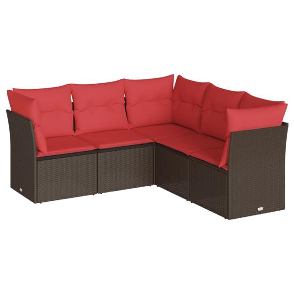 Grote foto vidaxl 5 delige loungeset met kussens poly rattan bruin tuin en terras tuinmeubelen