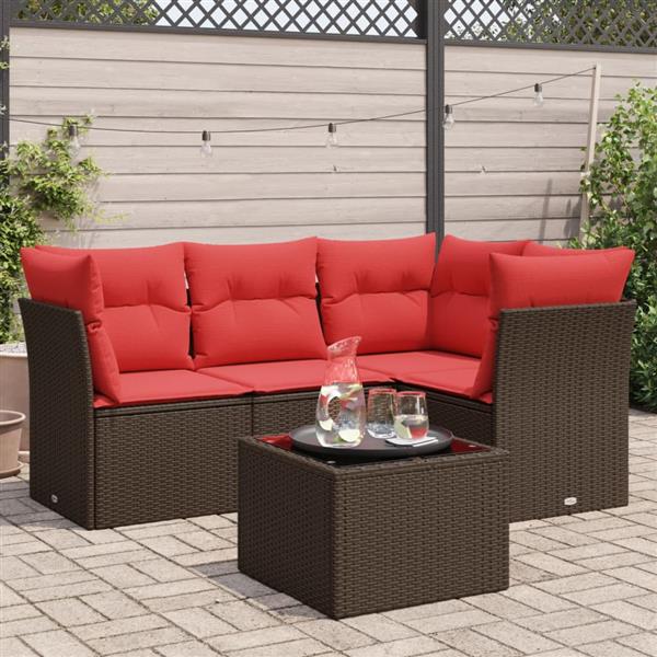 Grote foto vidaxl 5 delige loungeset met kussens poly rattan bruin tuin en terras tuinmeubelen