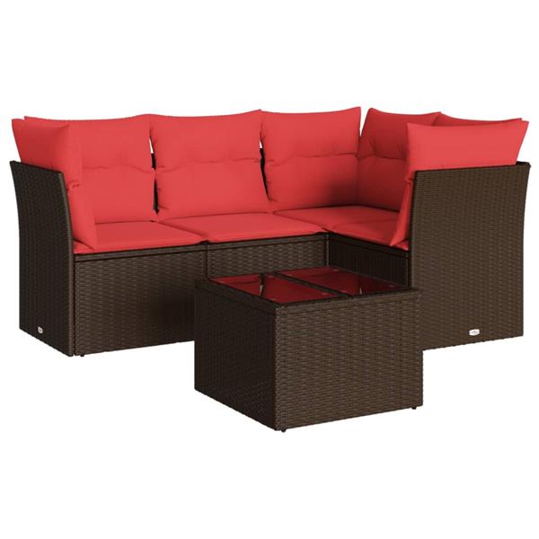 Grote foto vidaxl 5 delige loungeset met kussens poly rattan bruin tuin en terras tuinmeubelen