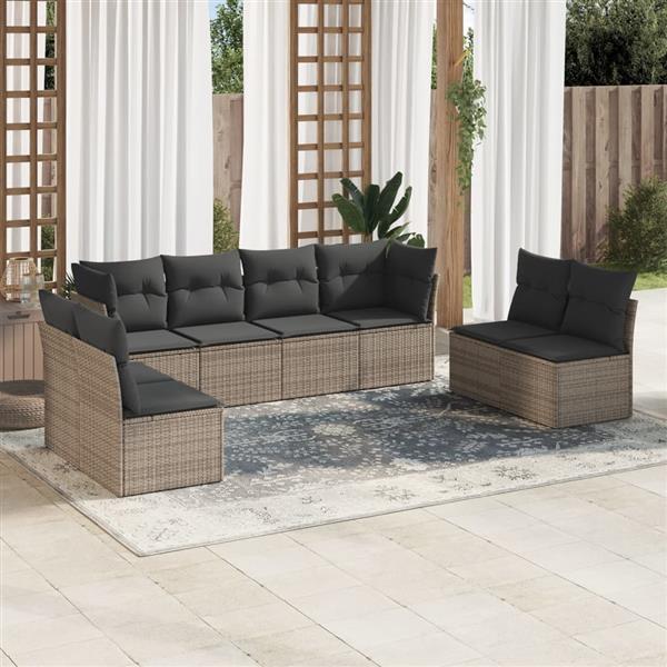 Grote foto vidaxl 8 delige loungeset met kussens poly rattan grijs tuin en terras tuinmeubelen