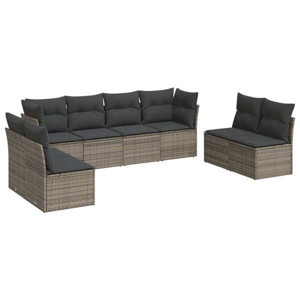 Grote foto vidaxl 8 delige loungeset met kussens poly rattan grijs tuin en terras tuinmeubelen