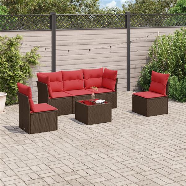 Grote foto vidaxl 6 delige loungeset met kussens poly rattan bruin tuin en terras tuinmeubelen